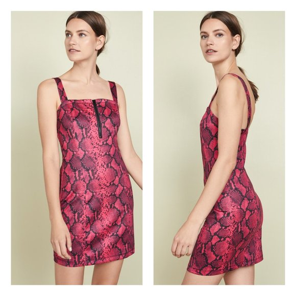 NWT Pam & Gela x Anthropologie | Red Pink Baby Boa Snakeskin Print Mini Dress - Picture 1 of 7